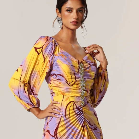 Mara Blak Lila Long Sleeve Rhinestone Print Maxi‎ Dress NEW - Picture 5 of 10